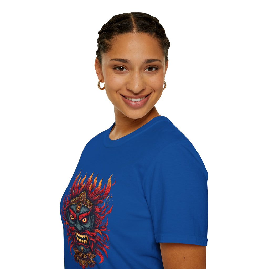 Flaming Demon Mask T-Shirt — Fierce Tattoo-Style Graphic Tee