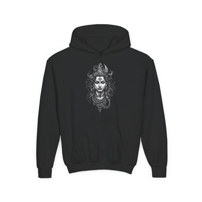 Shiva Illustration Youth Hoodie — Mystical Hindu God Graphic Pullover