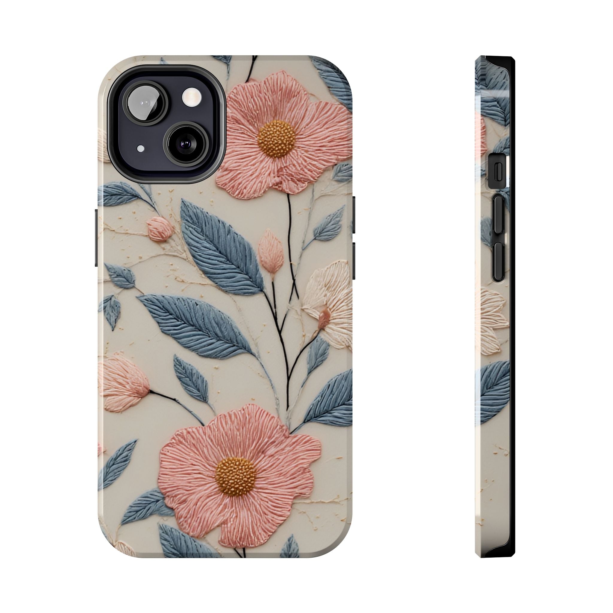 Floral Embroidered Tough Phone Case — Pink Blossom Protective Phone Cover
