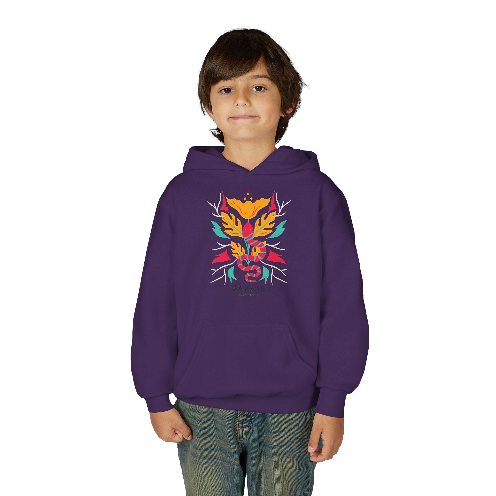 Youth Hoodie — Colorful Sahaja Floral Serpent Design
