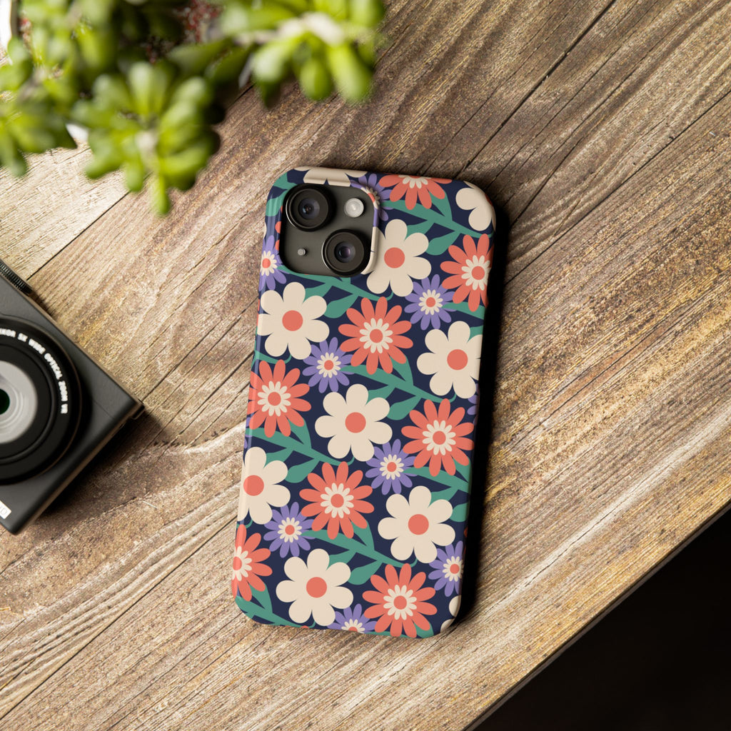 Floral Retro Slim Phone Case – Navy Ditsy Flowers