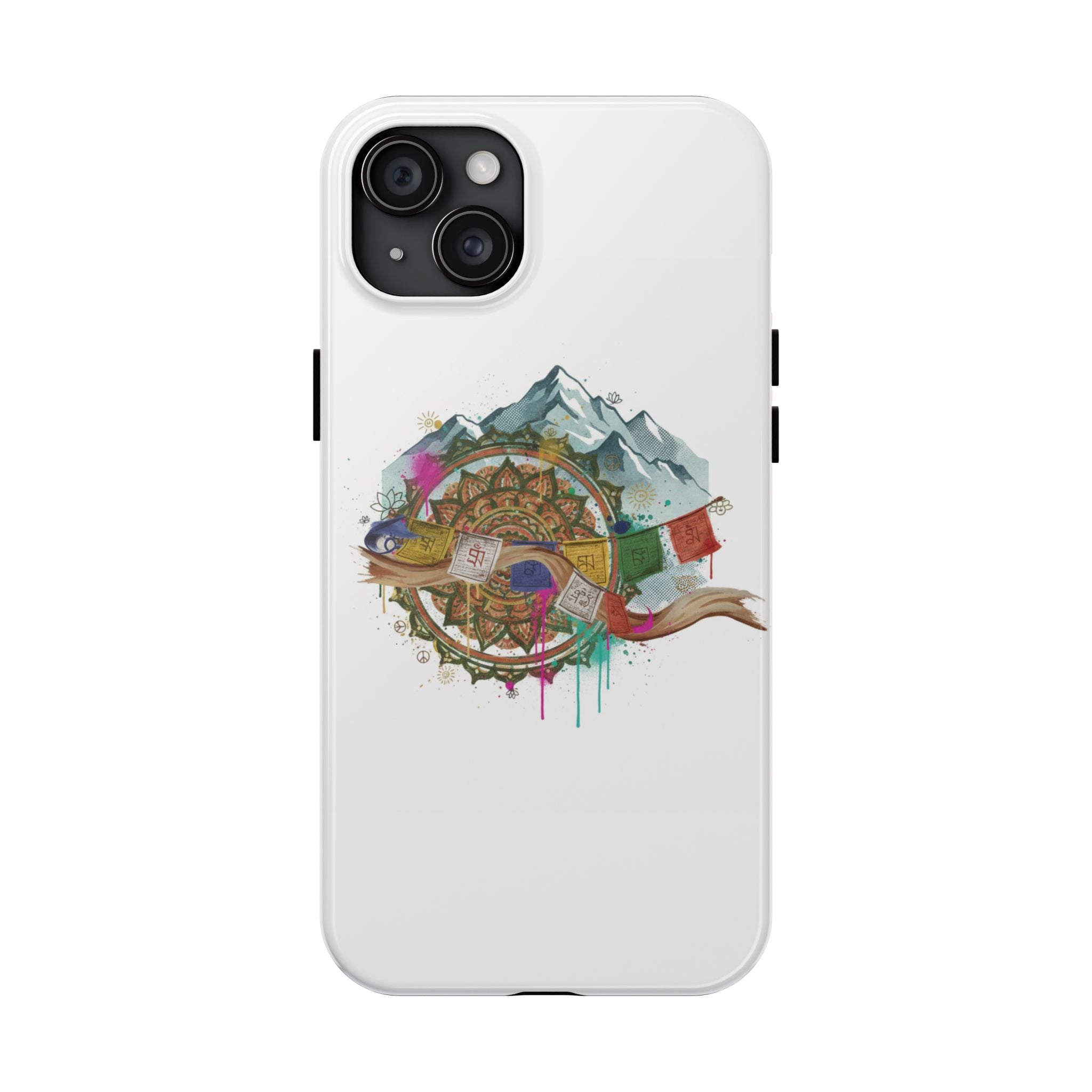 Mountain Compass Tough Phone Case with Prayer Flags & Fish Design