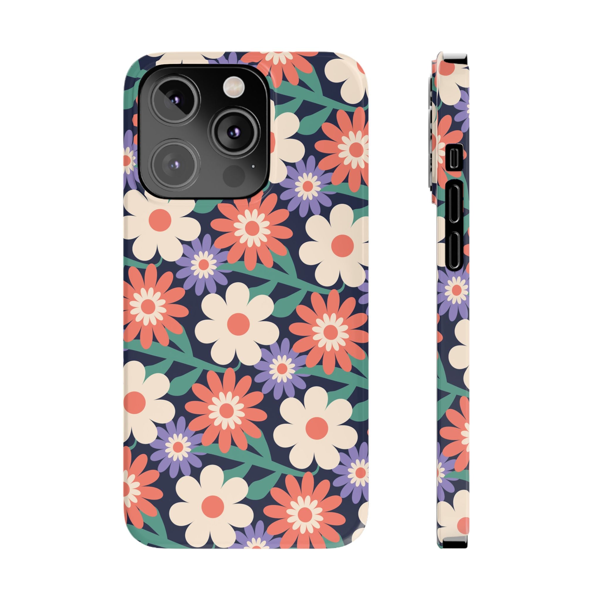 Floral Retro Slim Phone Case – Navy Ditsy Flowers