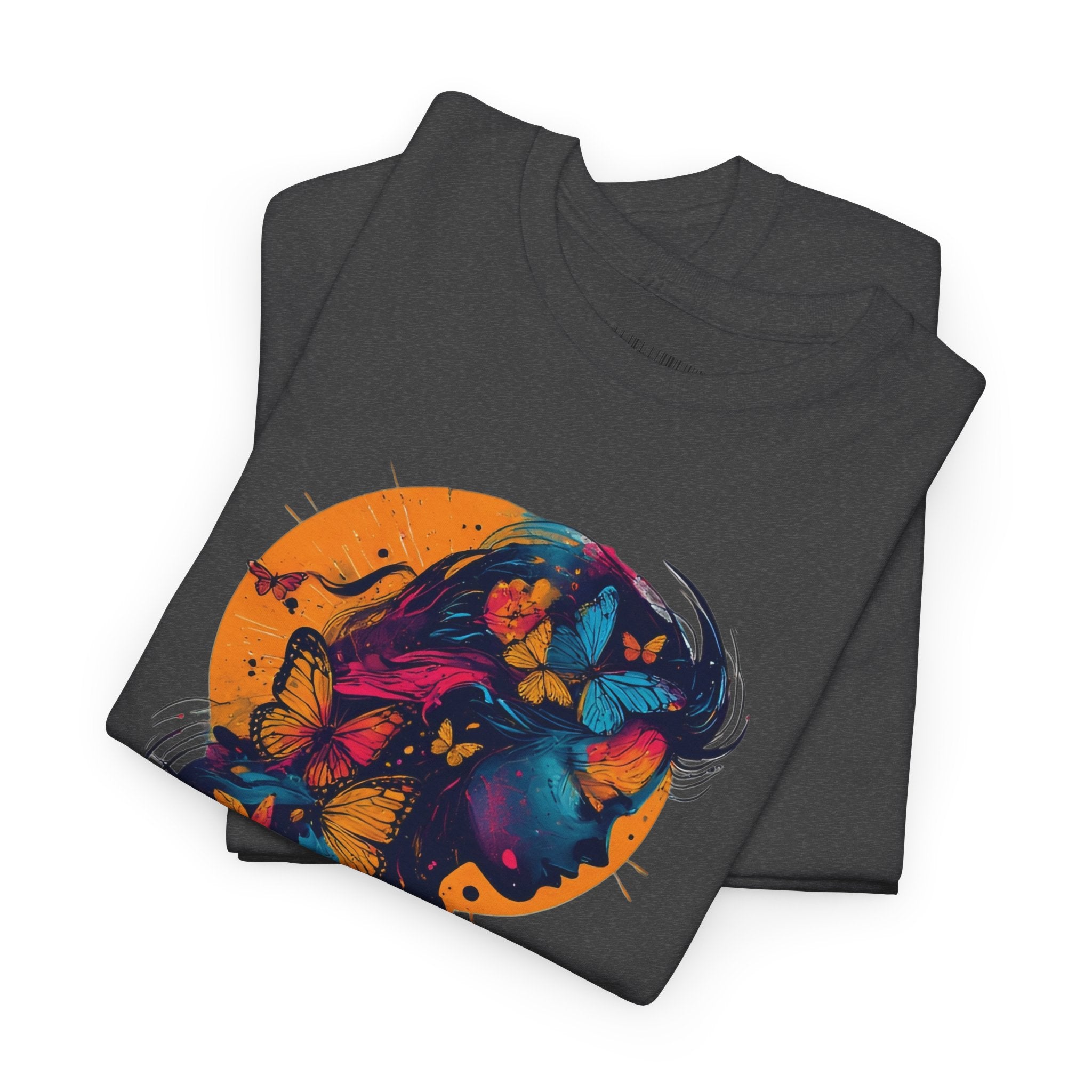 Butterfly Silhouette Graphic Tee — Colorful Maternity Profile Design