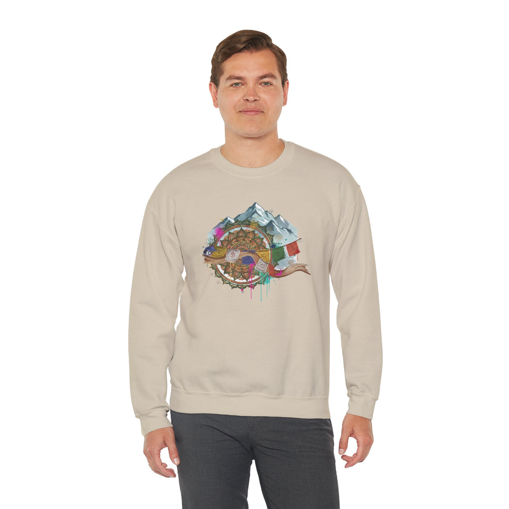 Adventure Mountain Crewneck Sweatshirt — Colorful Hiking Compass & Peaks Design