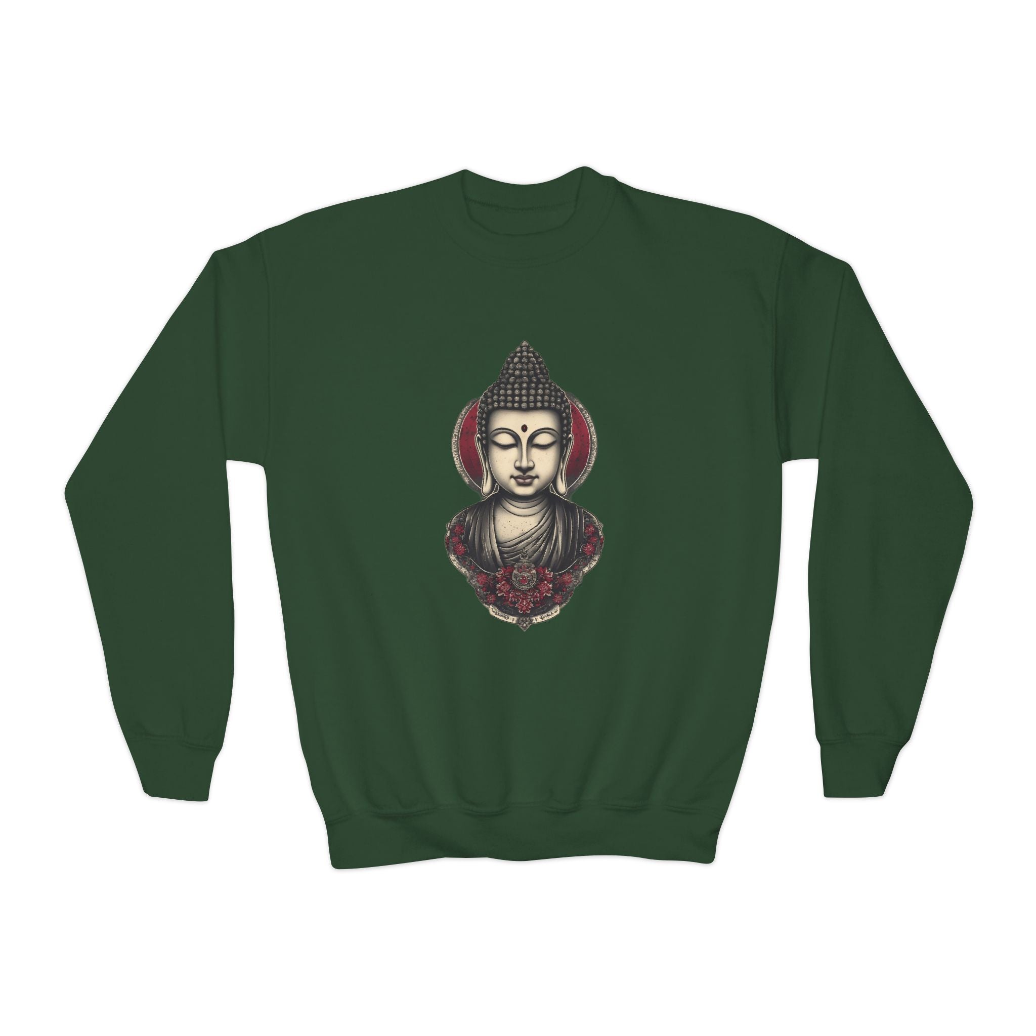 Buddha Head Crewneck Sweatshirt — Youth Mindfulness Graphic Pullover