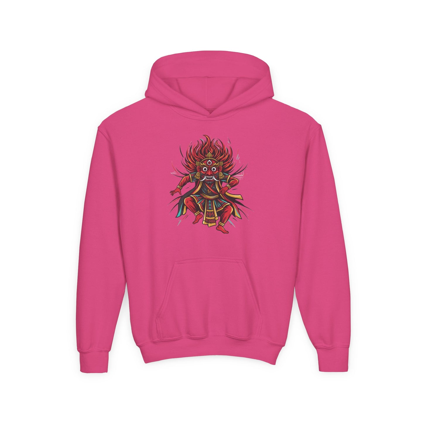 Youth Hoodie — Colorful Mythical Demon Mask Graphic