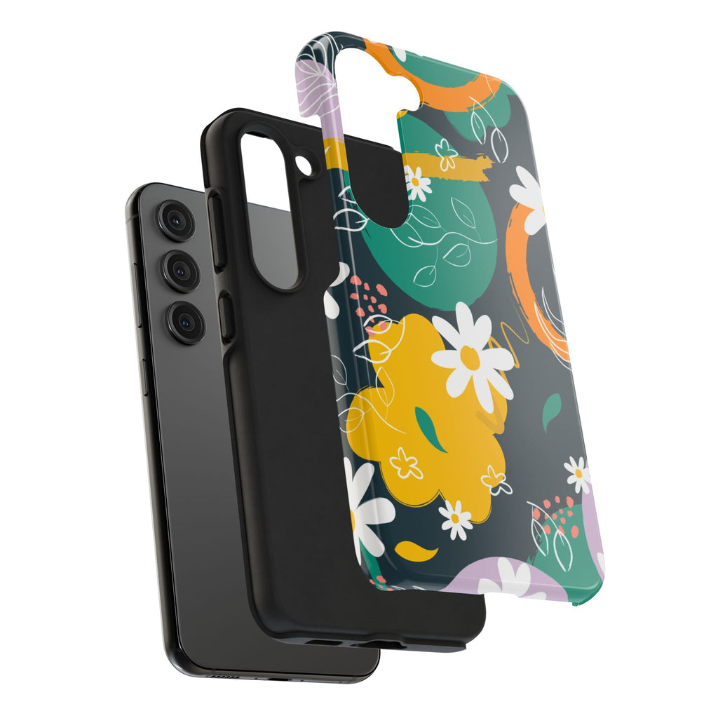 Floral Abstract Tough Phone Case — Colorful Daisies & Brushstroke Design