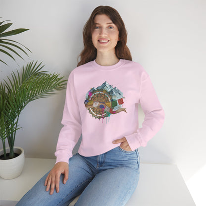 Adventure Mountain Crewneck Sweatshirt — Colorful Hiking Compass & Peaks Design