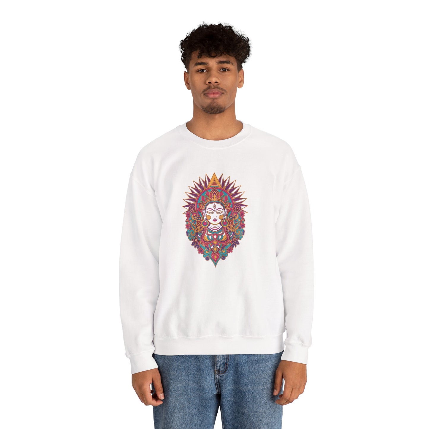 Crewneck Sweatshirt — Colorful Mandala Goddess Graphic