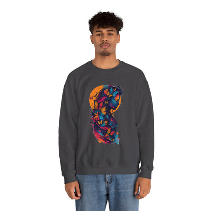 Butterfly Silhouette Crewneck Sweatshirt — Colorful Butterfly Profile Graphic