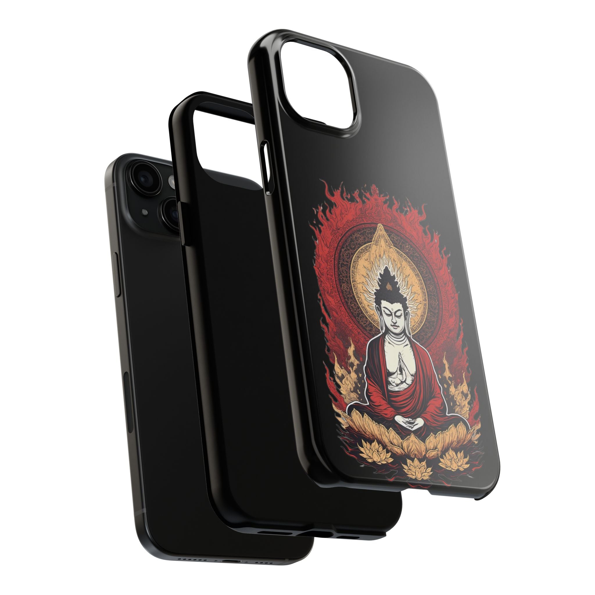 Buddha Meditation Tough Phone Case — Flame Halo Lotus Spiritual Protective Cover