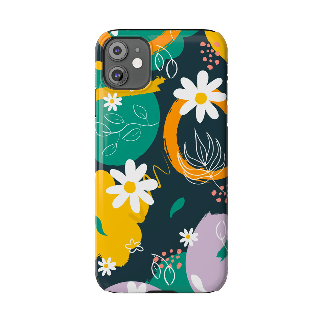 Floral Circle Slim Phone Case — Colorful Abstract Daisies Phone Cover