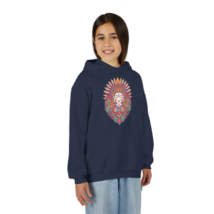 Youth Hoodie with Colorful Sugar Skull Goddess Design — Day of the Dead Kids Pullover