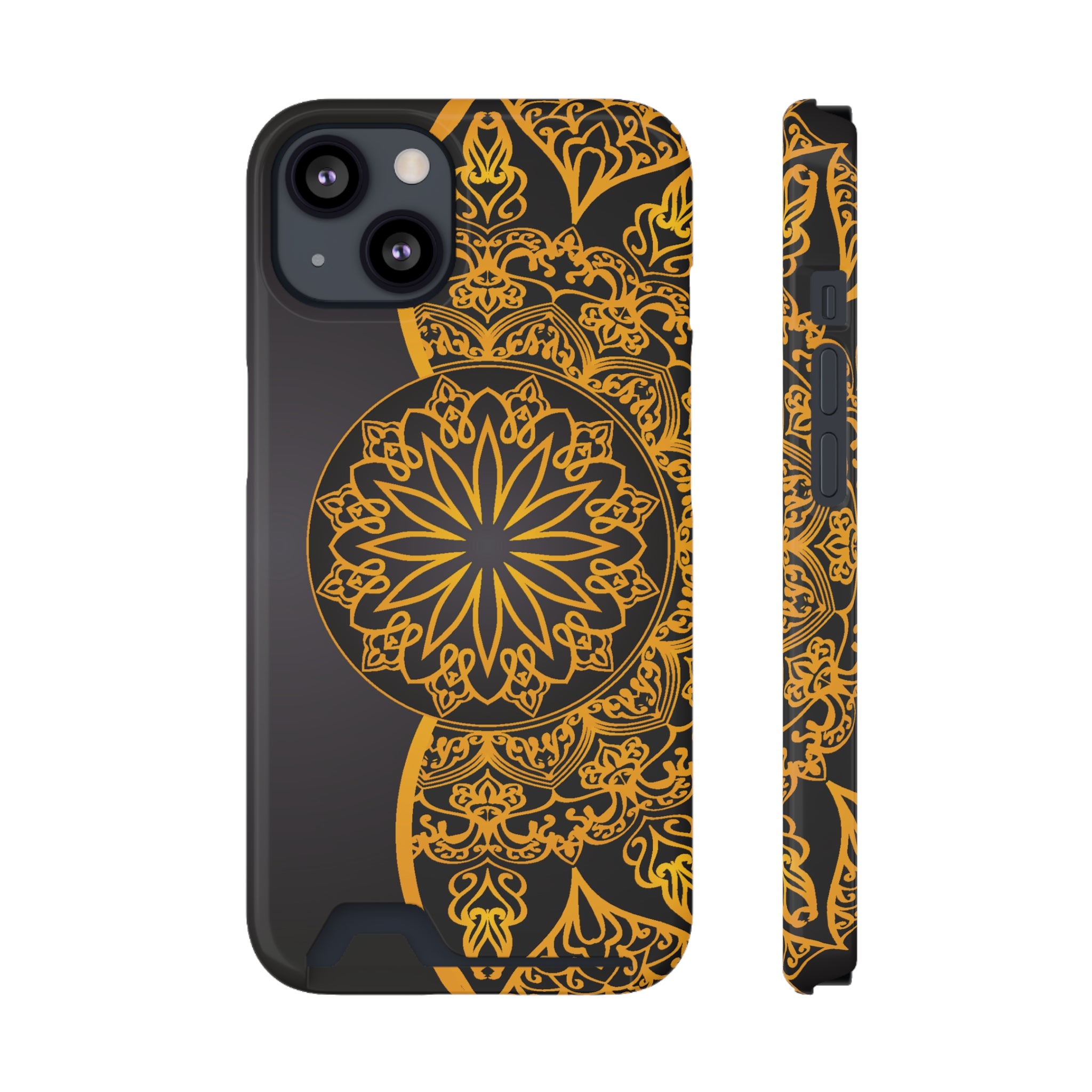 Elegant Mandala Phone Case With Card Holder, Boho Chic Gift, Smartphone Protector, Functional Accessory, Stylish Tech Decor