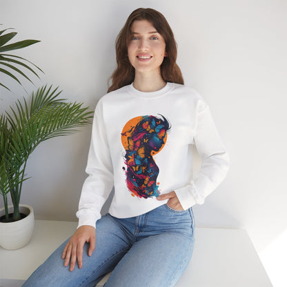 Butterfly Silhouette Crewneck Sweatshirt — Colorful Butterfly Profile Graphic