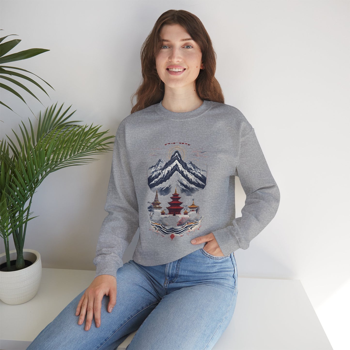 Japanese Mountain Pagoda Crewneck Sweatshirt