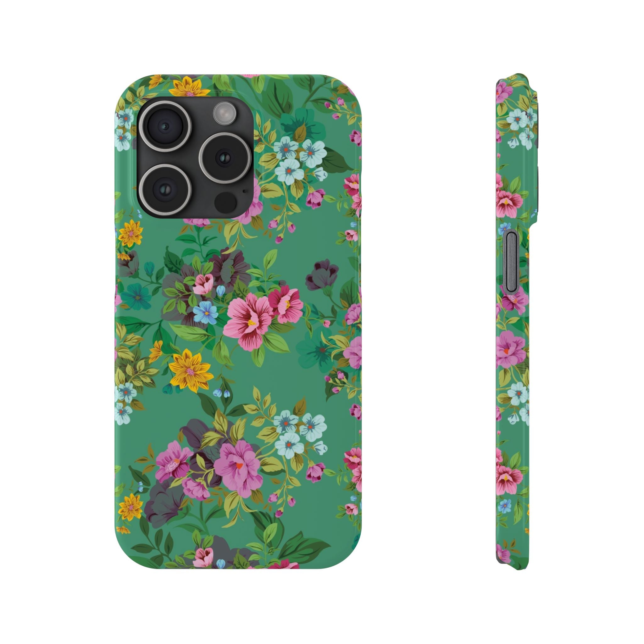 Floral Vintage Green Slim Phone Case — Pink & Yellow Garden Print