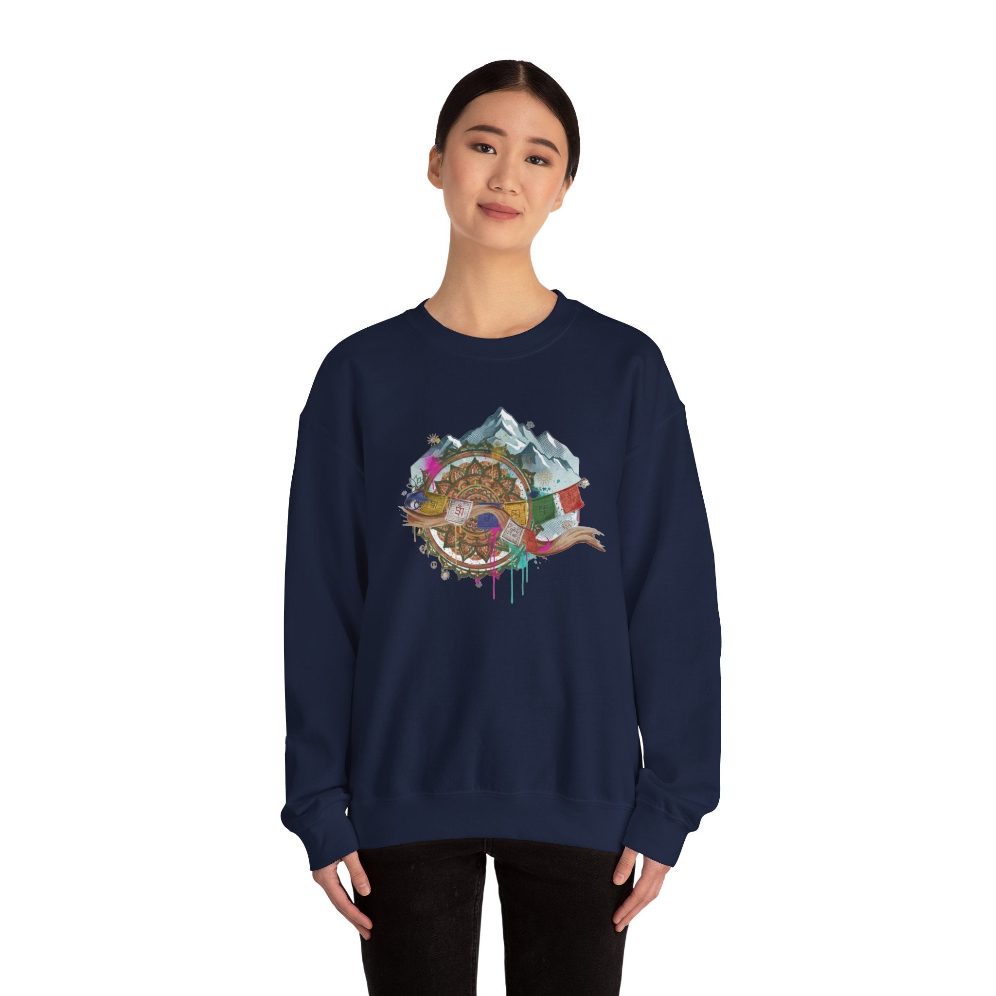 Adventure Mountain Crewneck Sweatshirt — Colorful Hiking Compass & Peaks Design