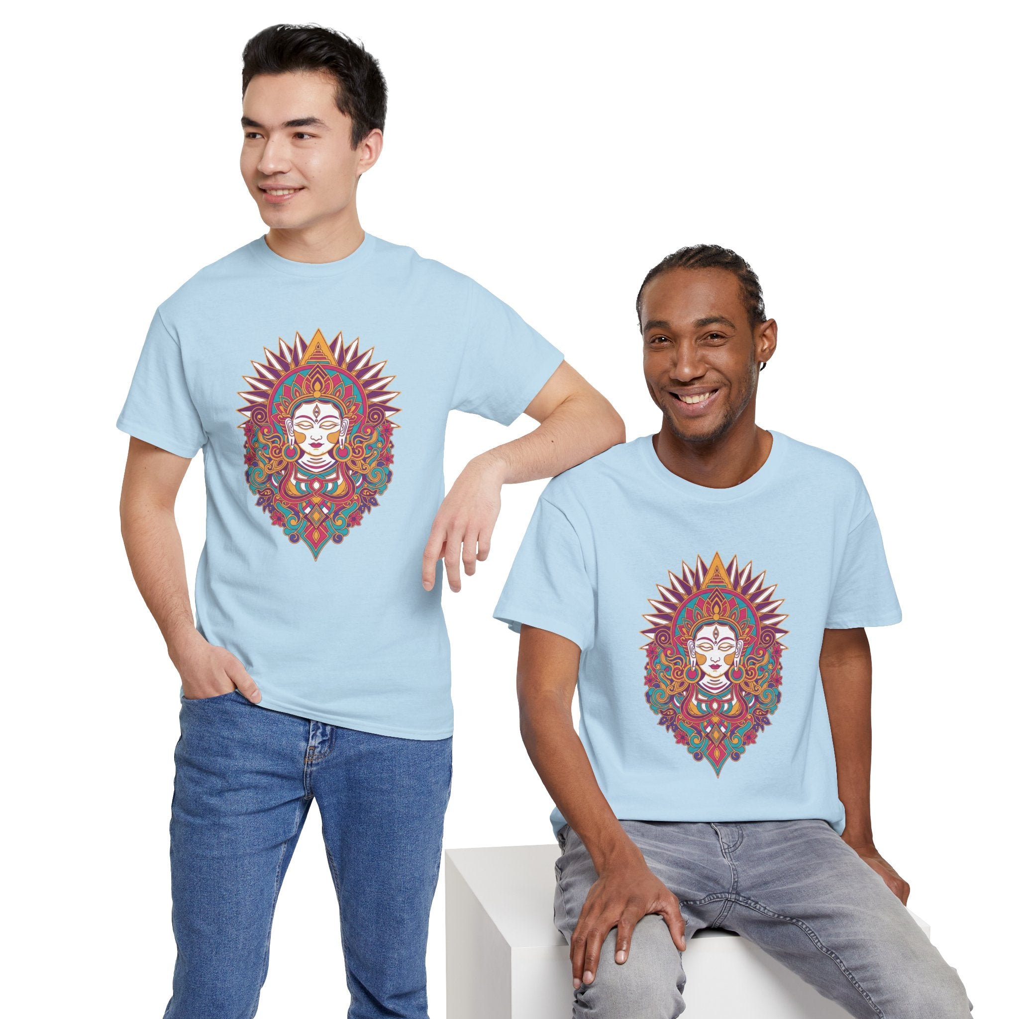Spiritual Goddess Sun Mandala Tee — Colorful Boho Yoga T‑Shirt