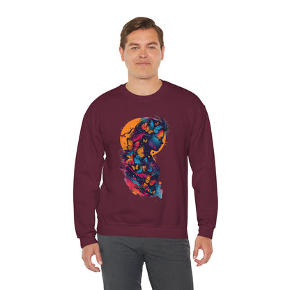 Butterfly Silhouette Crewneck Sweatshirt — Colorful Butterfly Profile Graphic