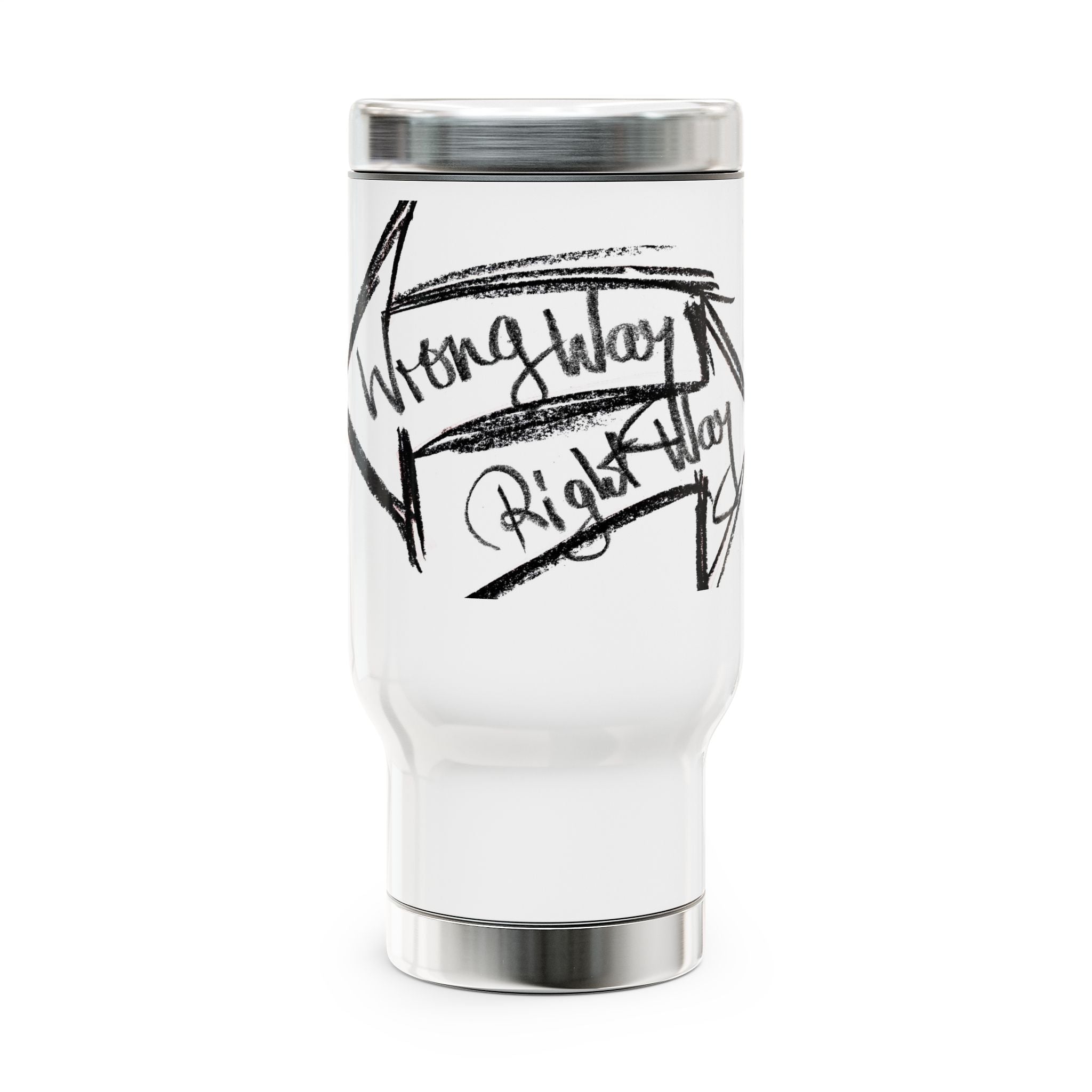 Stainless Steel Travel Mug - Wrong Way Right Way Design, Coffee Cup for Travel, Unique Gift for Commuters, Road Trip Mug, [...]