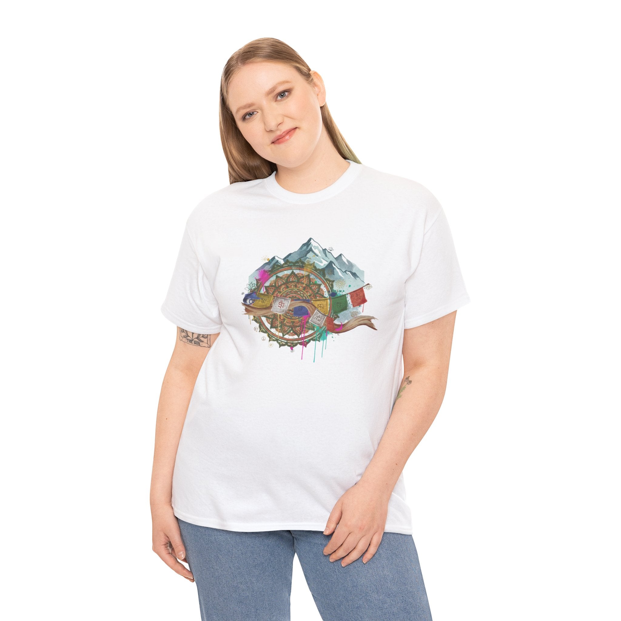 Adventure Compass Graphic Tee — Mountain, Globe & Flag Illustration