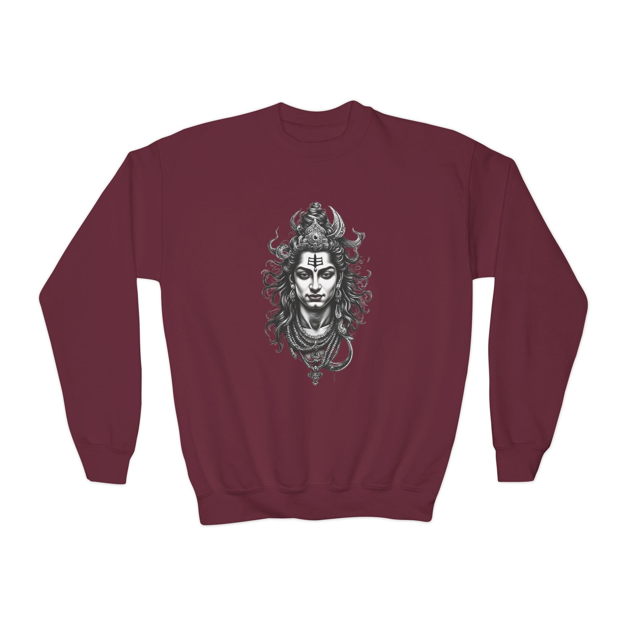Youth Crewneck Sweatshirt — Intricate Shiva Illustration