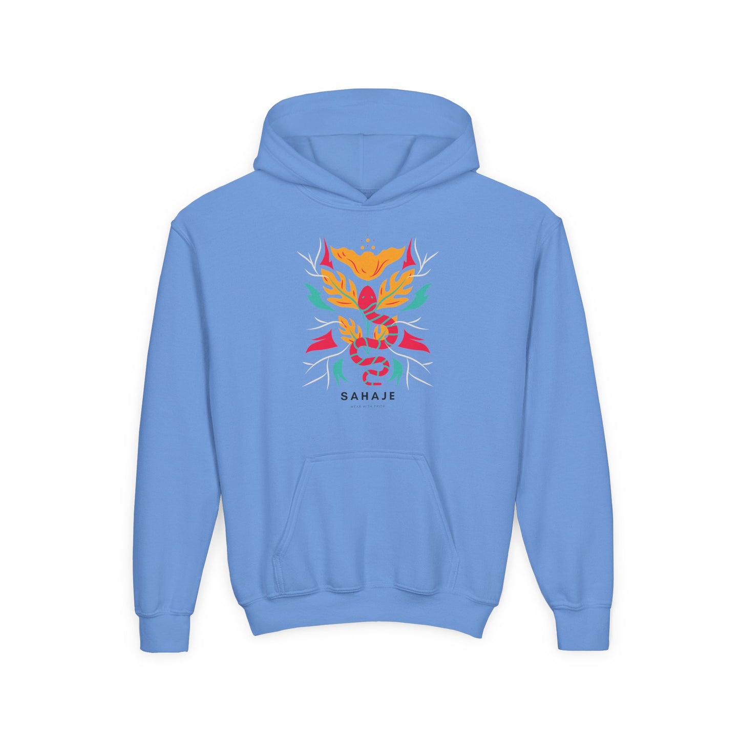 Youth Hoodie — Colorful Sahaja Floral Serpent Design