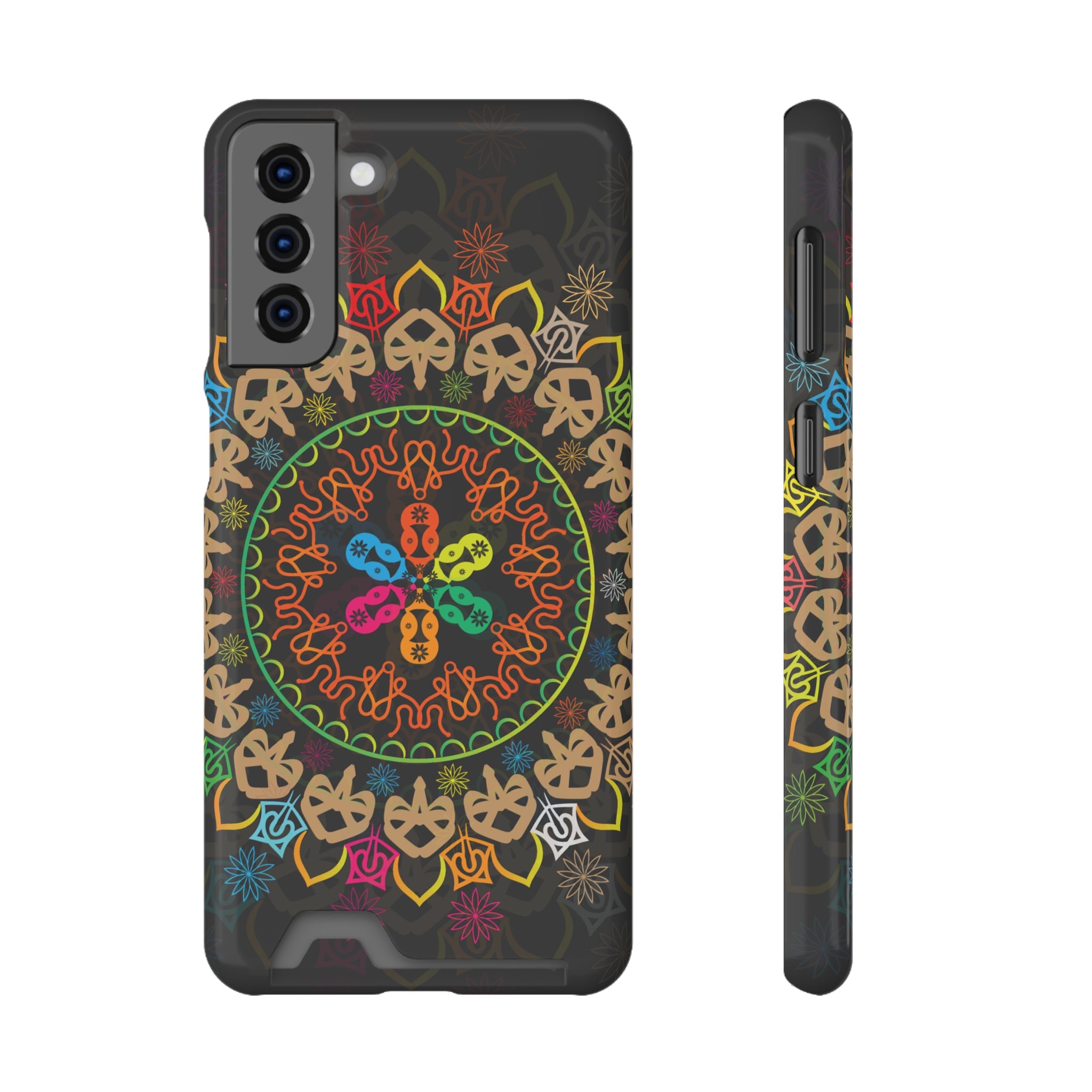 Colorful Mandala Phone Case with Card Holder, Bohemian Phone Accessory, Gift for Him/Her, Vibrant Smartphone Case, Artistic Phone Cover