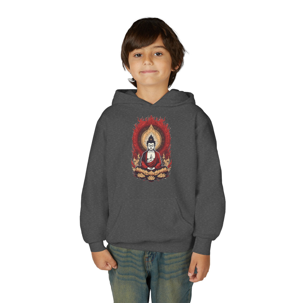 Buddha Flame Youth Hoodie — Meditative Lotus Buddha Graphic Sweatshirt