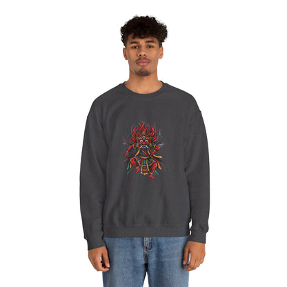Crewneck Sweatshirt — Red Demon Guardian Graphic
