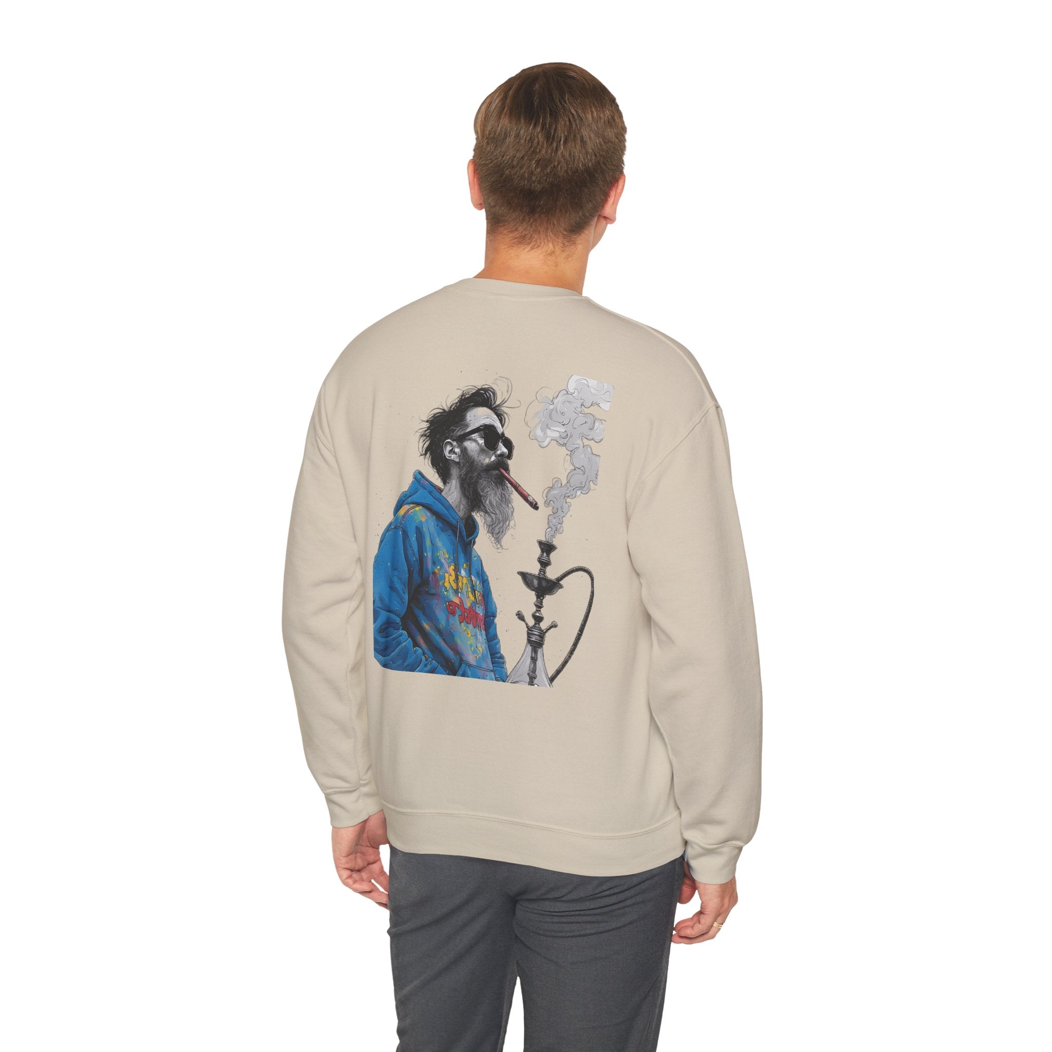 Crewneck Sweatshirt - Bearded Man Smoking Hookah Graphic