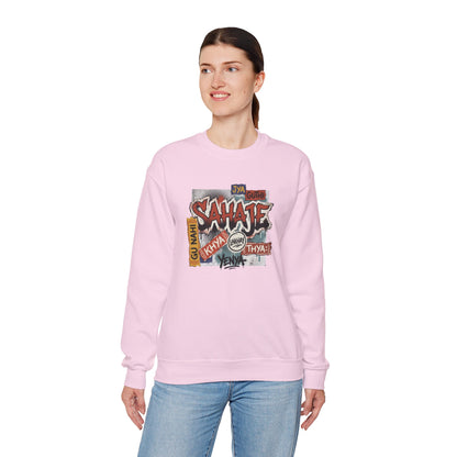 Crewneck Sweatshirt — 'Sahaje' Vintage Sticker Collage Graphic