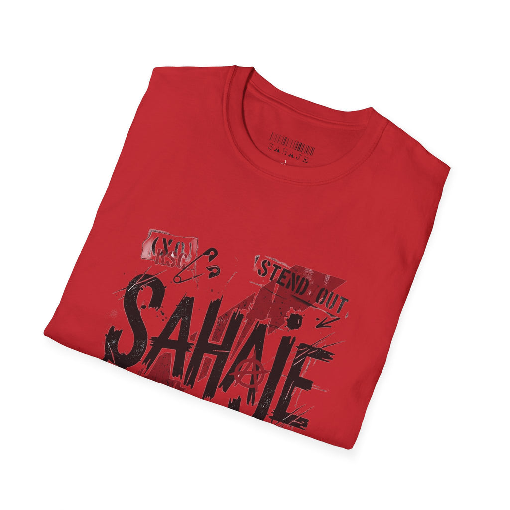 Sahajé Graphic T-Shirt — Bold Streetwear Tee with Red Slash Design