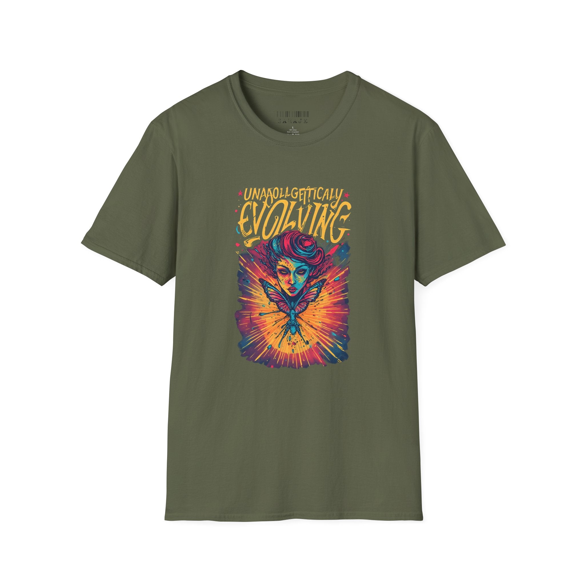 Unapologetically Evolving T-Shirt — Vibrant Butterfly Woman Graphic Tee