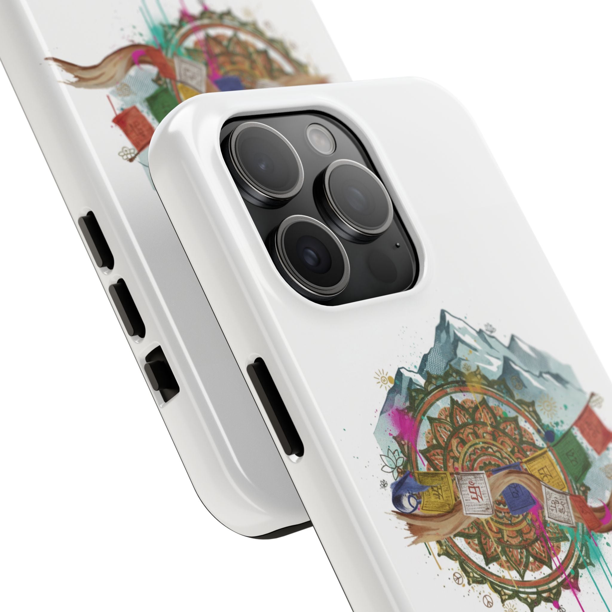 Mountain Compass Tough Phone Case with Prayer Flags & Fish Design