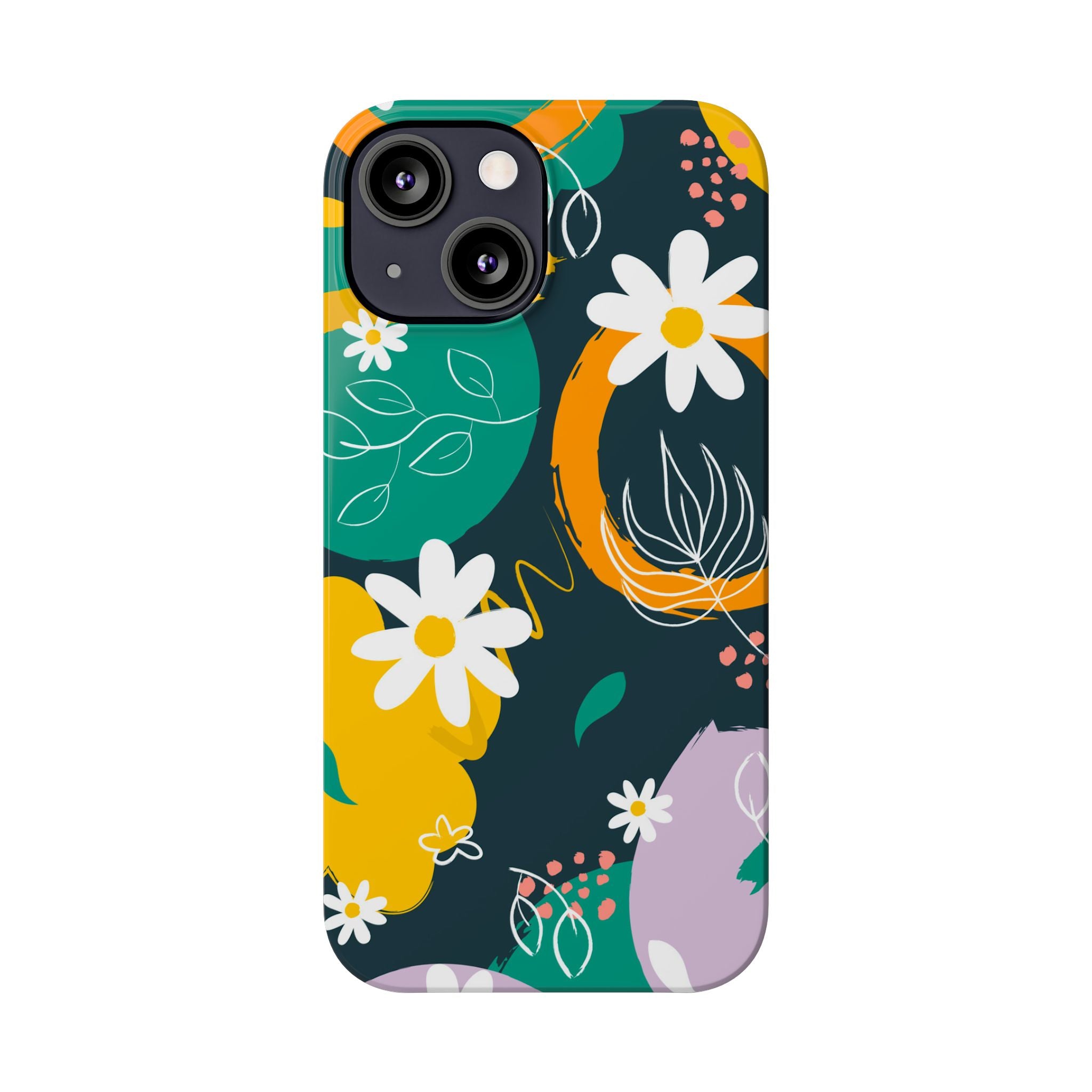 Floral Circle Slim Phone Case — Colorful Abstract Daisies Phone Cover