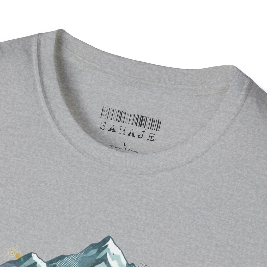 Adventure Compass T-Shirt — Mountain Compass with Prayer Flags & Colorful Globe