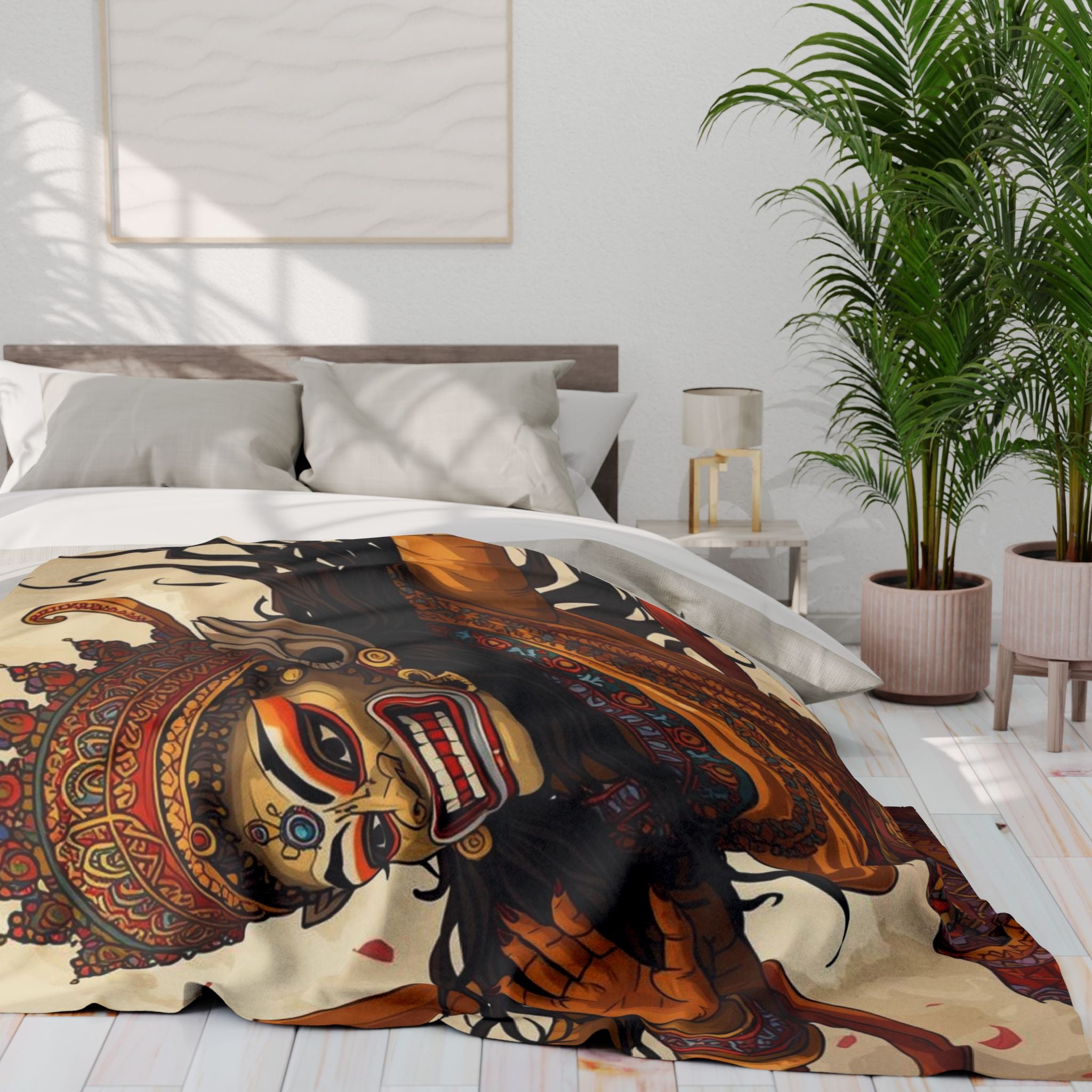 Balinese Barong Art Fleece Blanket — Mythical Masked Dance Throw