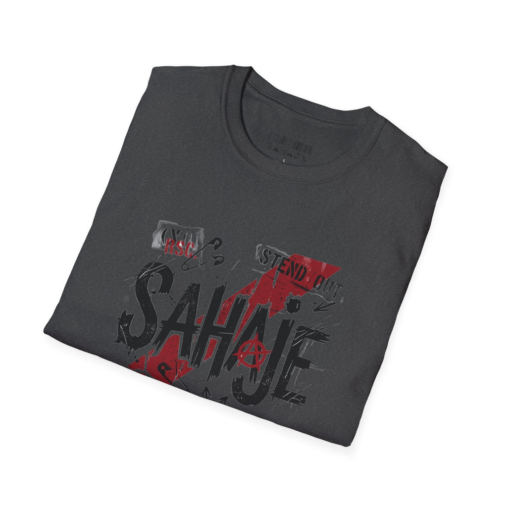 SAHAJE Graphic T‑Shirt — Distressed Red Accent Streetwear Tee