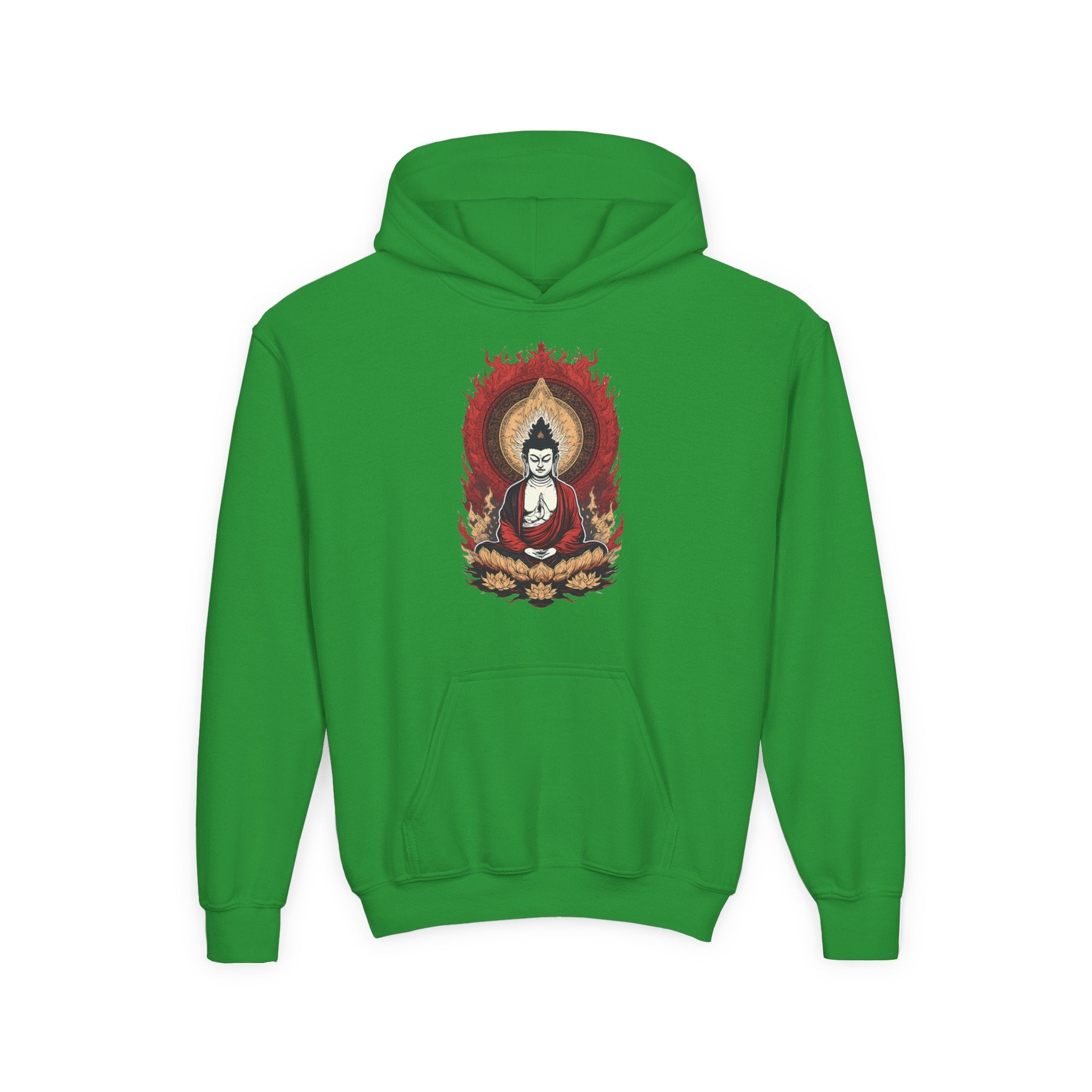 Buddha Flame Youth Hoodie — Meditative Lotus Buddha Graphic Sweatshirt