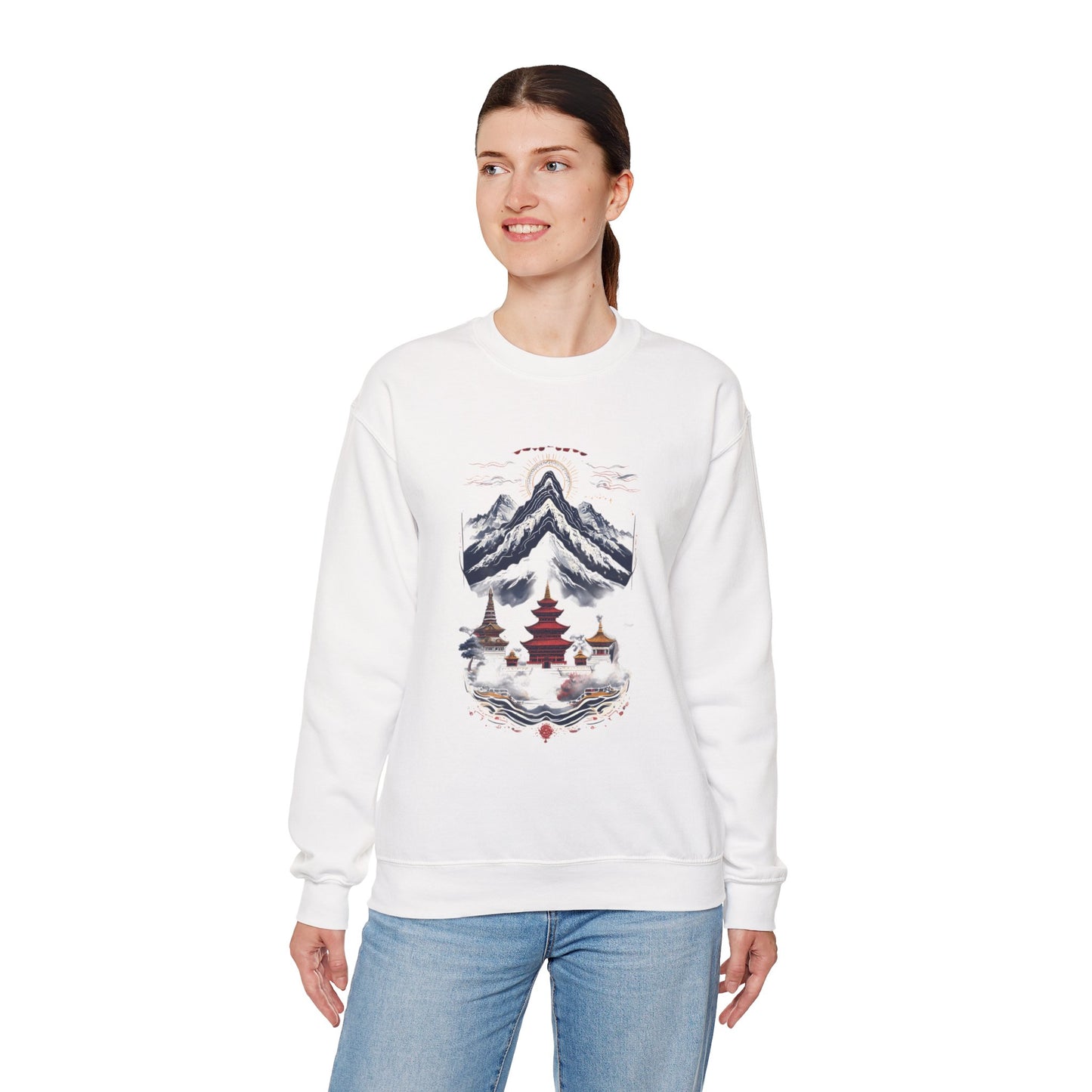 Japanese Mountain Pagoda Crewneck Sweatshirt