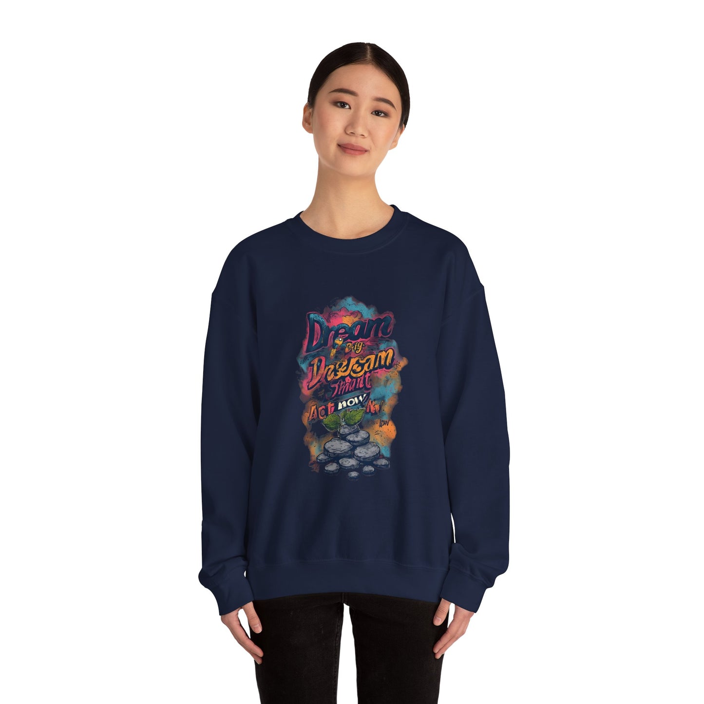 Dream Big Crewneck Sweatshirt — "Dream, Design, Draw" Inspirational Graphic