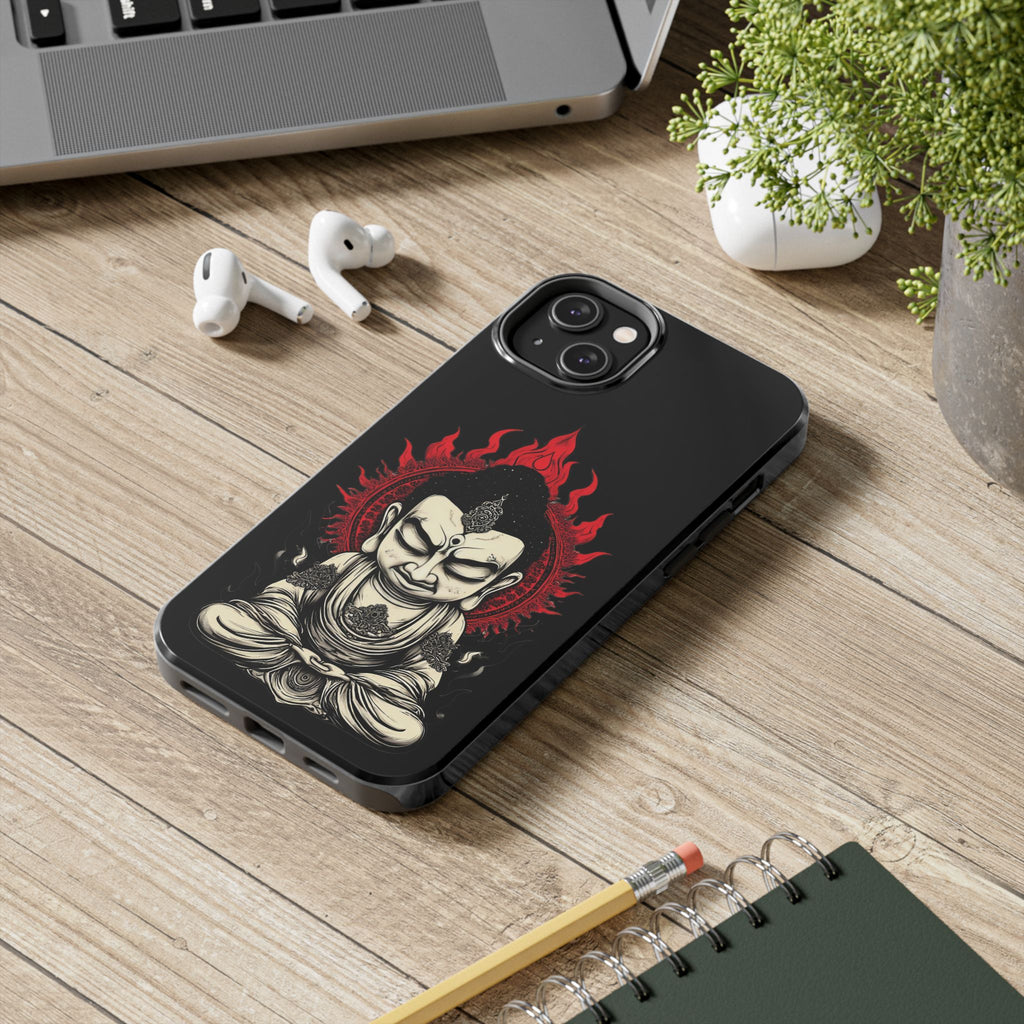 Meditative Buddha Tough Phone Case — Red Flame Zen Protection