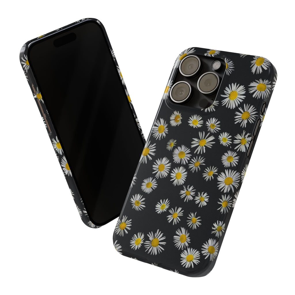 Daisy Pattern Slim Phone Case — Black Background Floral iPhone Case
