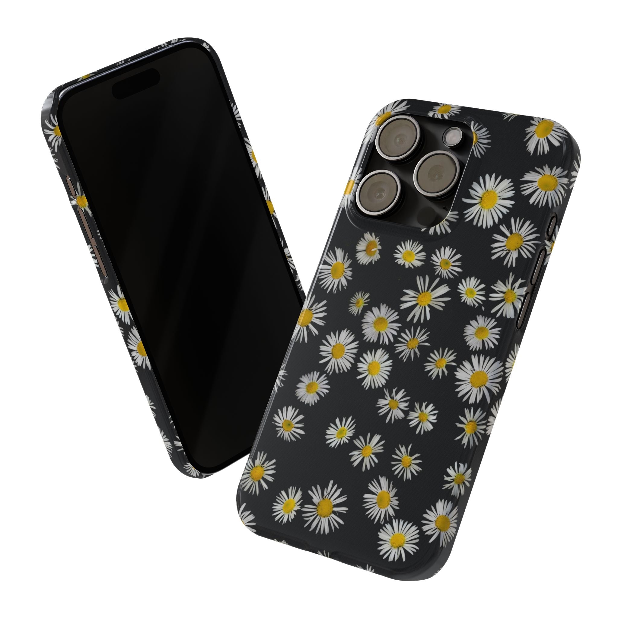 Daisy Pattern Slim Phone Case — Black Background Floral iPhone Case
