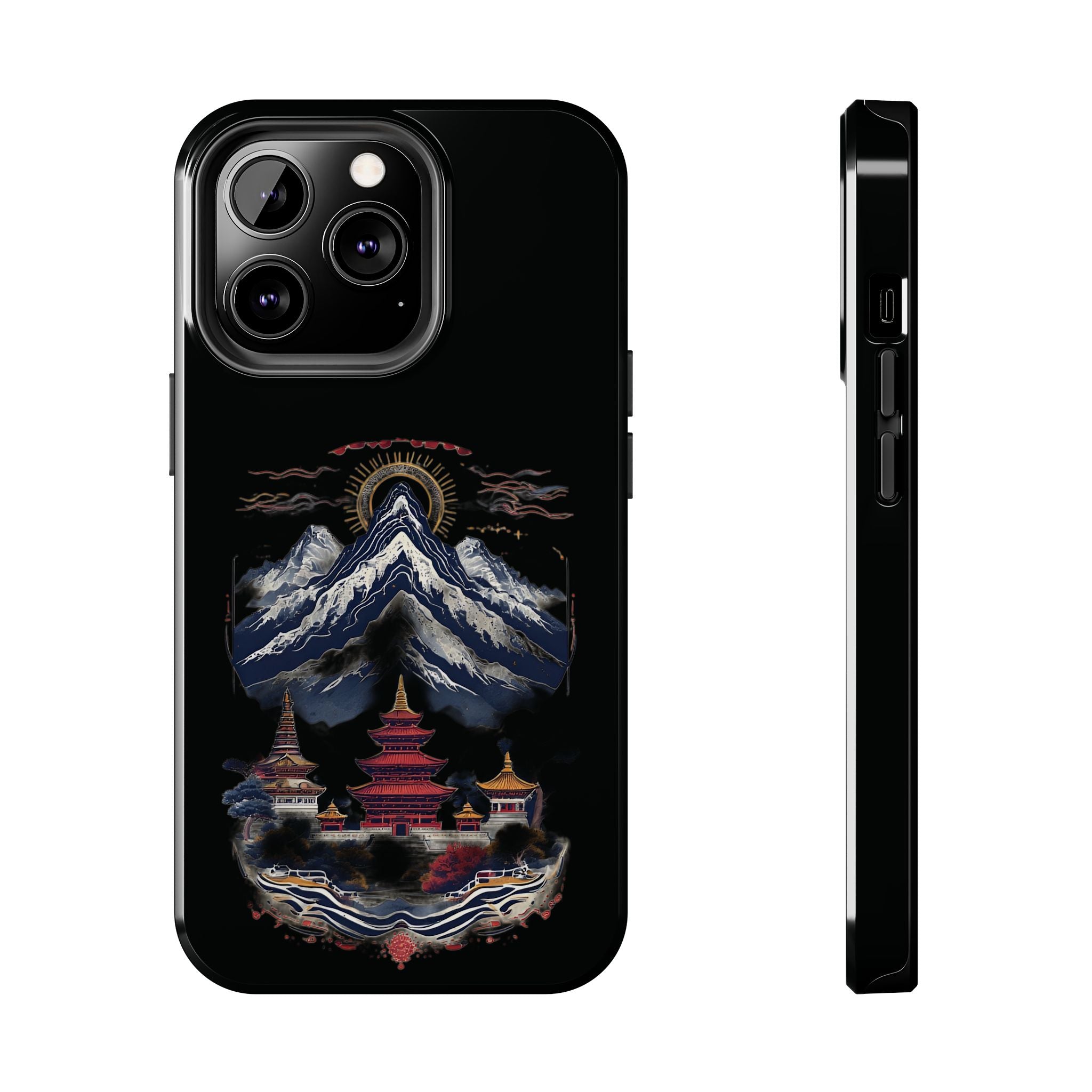 Mountain Temple Tough Phone Case — Japanese-Inspired Landscape Phone Cover