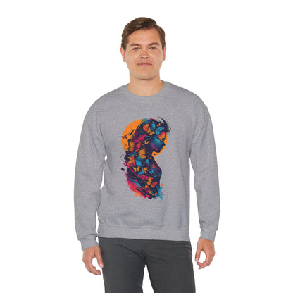Butterfly Silhouette Crewneck Sweatshirt — Colorful Butterfly Profile Graphic