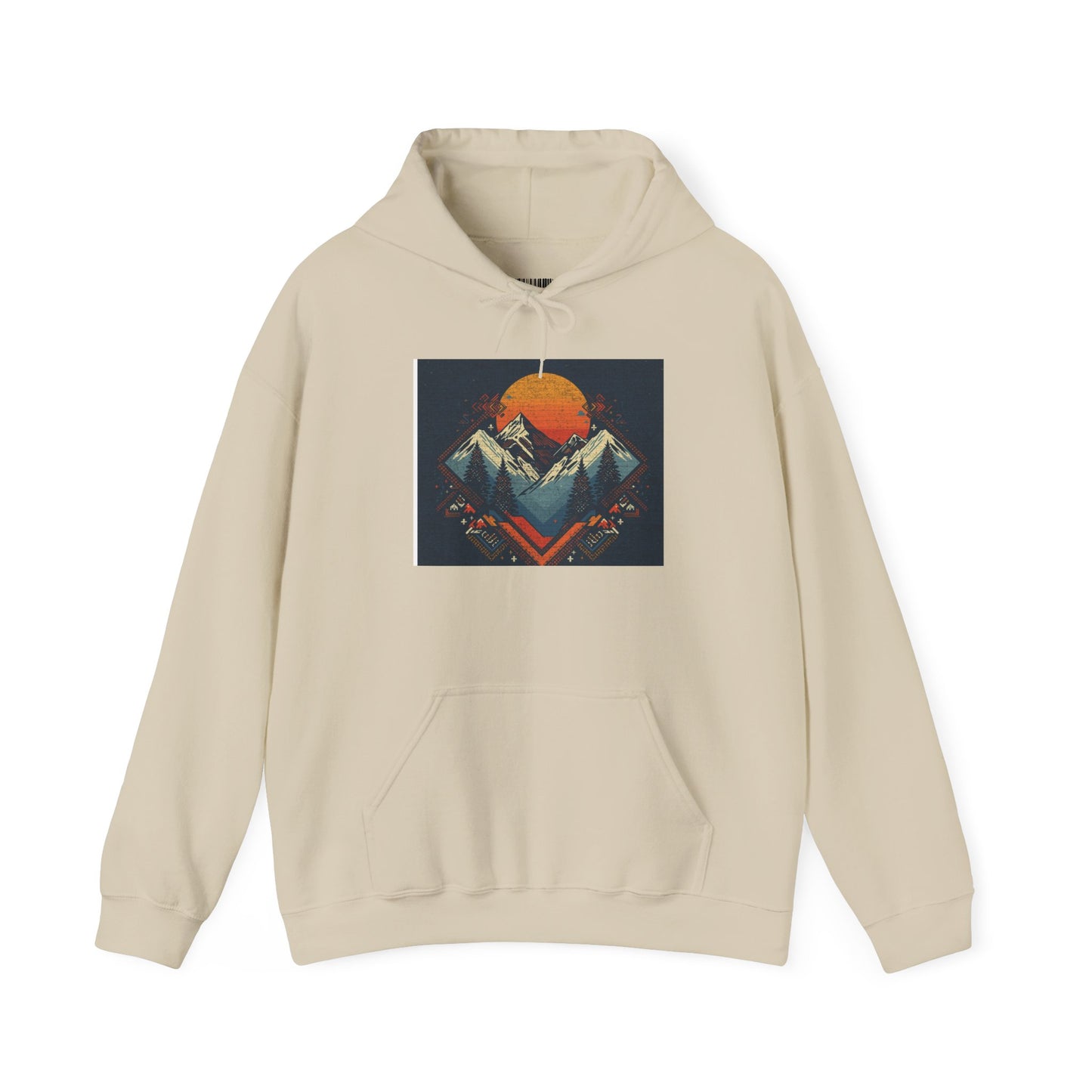 Mountain Sunset Hoodie – Retro Geometric Peaks & Rising Sun Sweatshirt